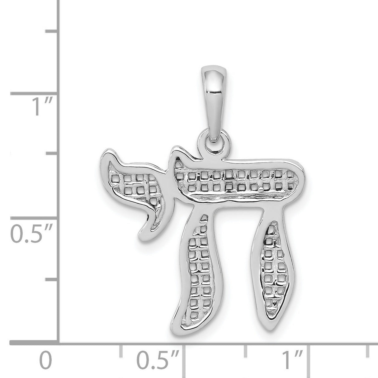 Mesh Design Chai Long Life Symbol Charm Pendant in Real 14k White Gold