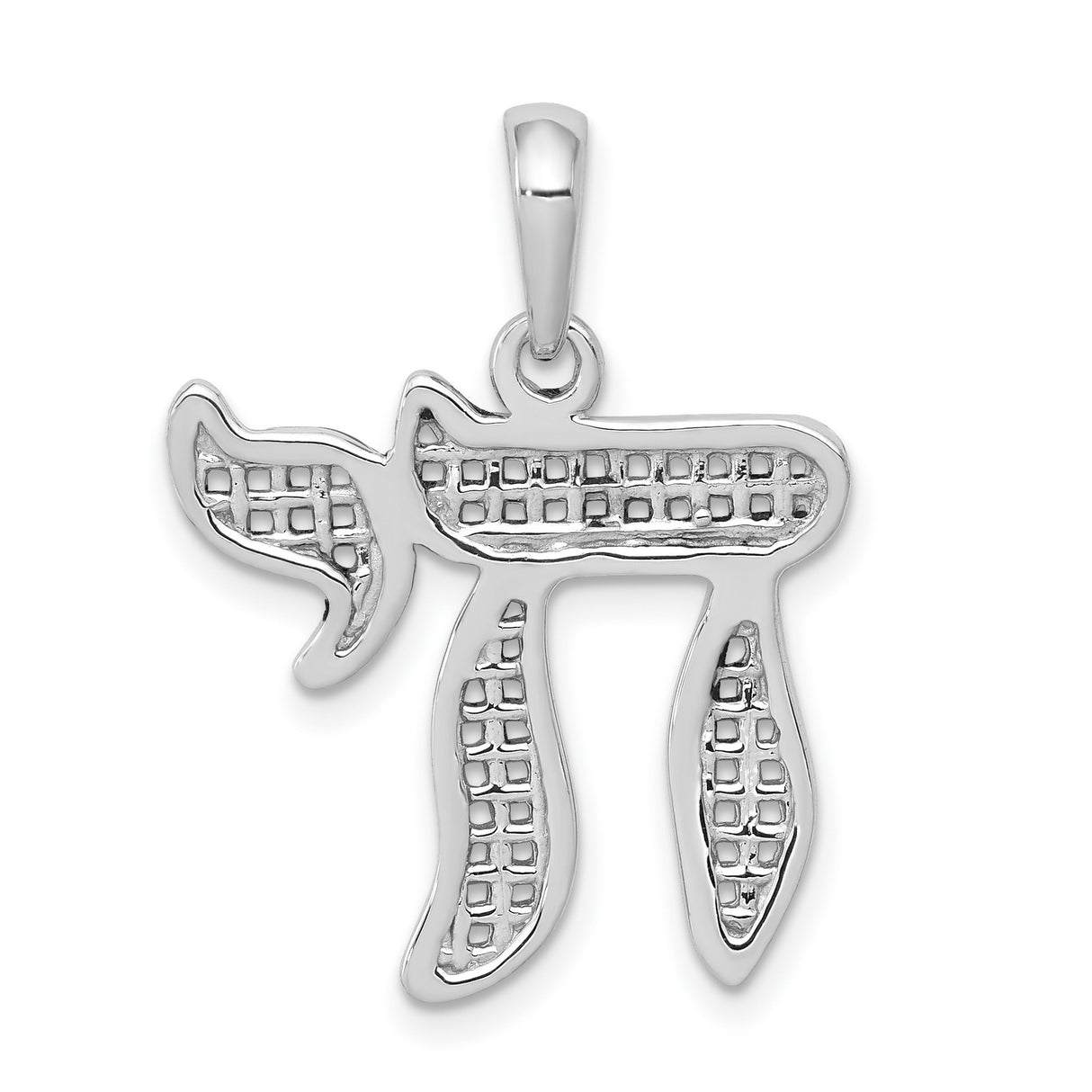 Mesh Design Chai Long Life Symbol Charm Pendant in Real 14k White Gold