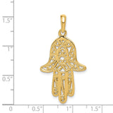 14k Yellow Gold Hamsa Pendant with Intricate Filigree Design, Hand of Fatima Symbol for Women