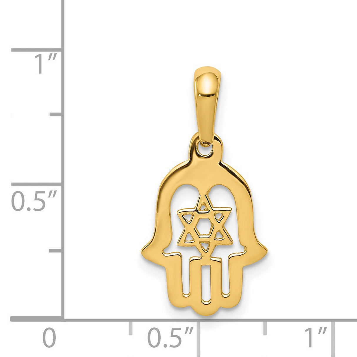14k Yellow Gold Hamsa Hand Pendant with Star of David, Jewish Faith and Protection Charm