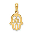 14k Yellow Gold Hamsa Hand Pendant with Star of David, Jewish Faith and Protection Charm