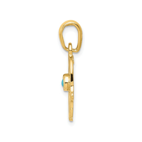 14k Yellow Gold Hamsa Pendant with Turquoise Star of David, Jewish Spiritual Amulet for Women