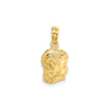 14k Yellow Gold Girl Head Pendant with Hair Bow, Side Profile Charm Mothers Keepsake