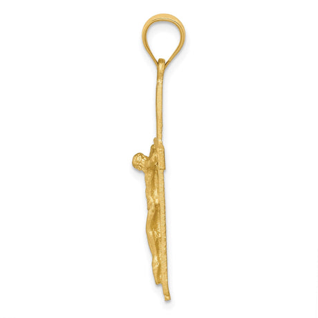 14k Yellow Gold Crucifix Pendant with High Relief Jesus Figure, Latin Catholic Cross Charm