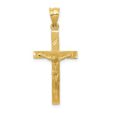 14k Yellow Gold Crucifix Pendant with High Relief Jesus Figure, Latin Catholic Cross Charm