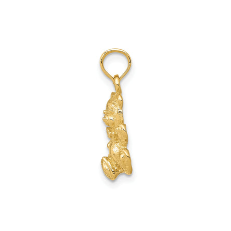14k Yellow Gold Teddy Bear Pendant with Textured Finish and Bowtie Detail
