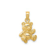 14k Yellow Gold Teddy Bear Pendant with Textured Finish and Bowtie Detail