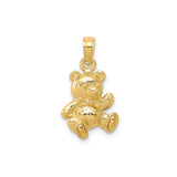 14k Yellow Gold Teddy Bear Pendant with Textured Finish and Bowtie Detail