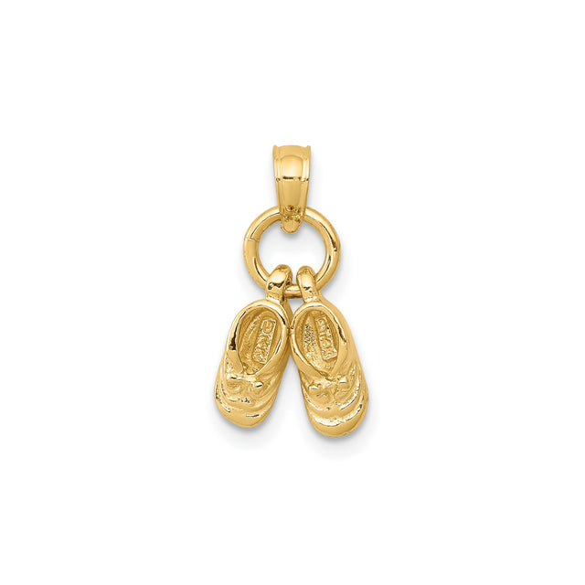 14k Yellow Gold Pendant Charm with Double Baby Shoe Design, Motherhood Keepsake Jewelry for Women