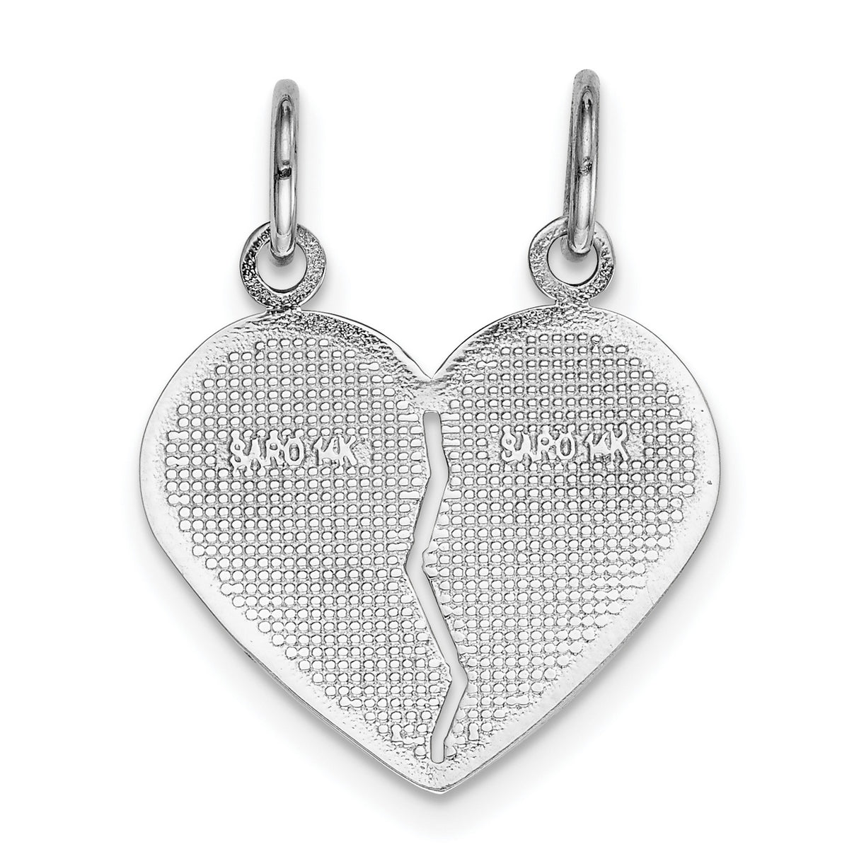 14k White Gold Split Heart Pendant with Mom Daughter Engravings, Symbolic Family Charm