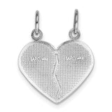 14k White Gold Split Heart Pendant with Mom Daughter Engravings, Symbolic Family Charm