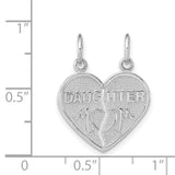 14k White Gold Split Heart Pendant with Mom Daughter Engravings, Symbolic Family Charm