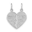 14k White Gold Split Heart Pendant with Mom Daughter Engravings, Symbolic Family Charm