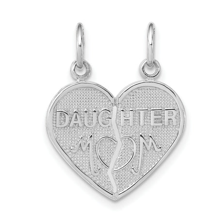 14k White Gold Split Heart Pendant with Mom Daughter Engravings, Symbolic Family Charm
