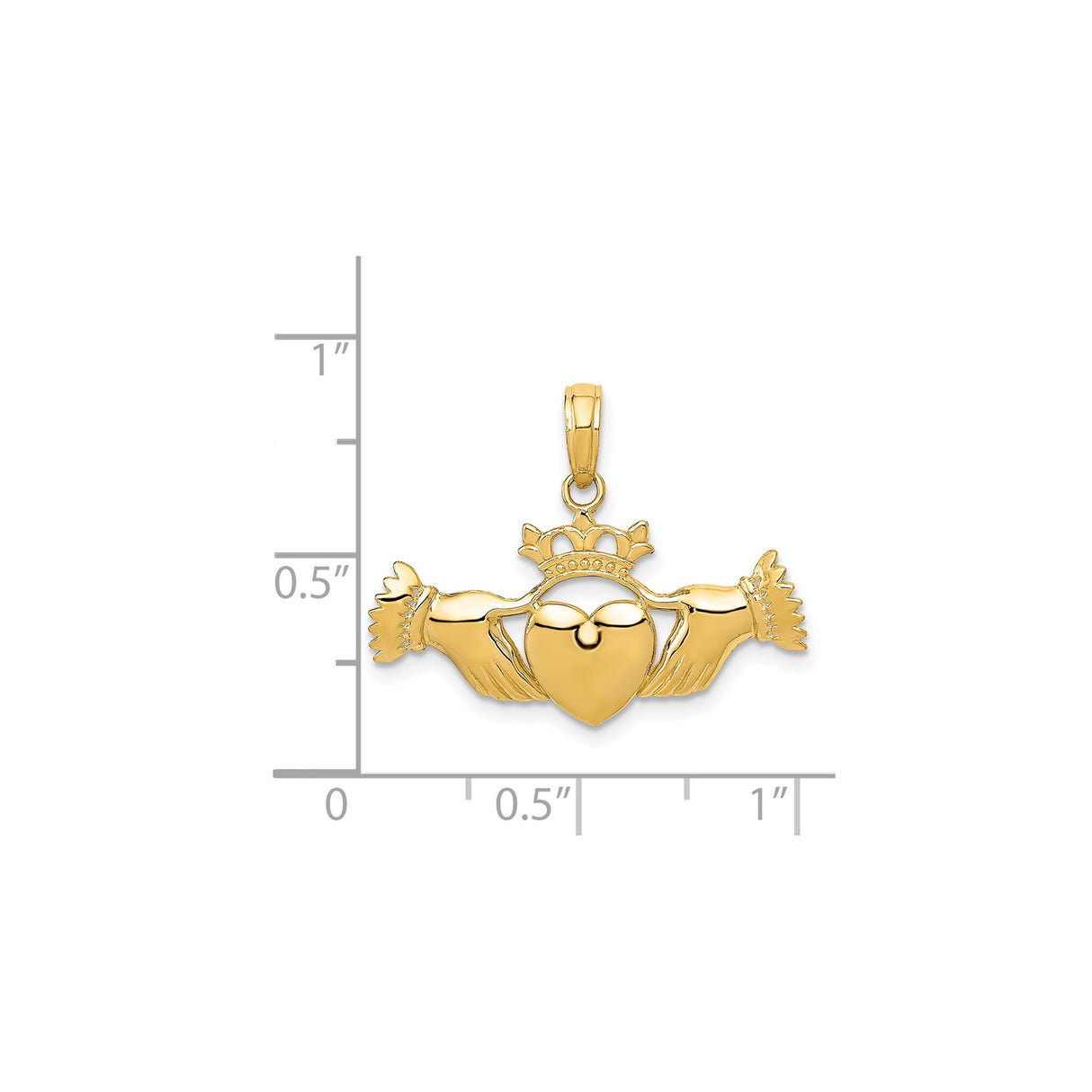 14k Yellow Gold Claddagh Pendant with Crowned Heart, Celtic Symbol of Love and Loyalty