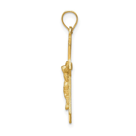 14k Yellow Gold Crucifix Cross Pendant with High Polish and Satin Finish Featuring Jesus