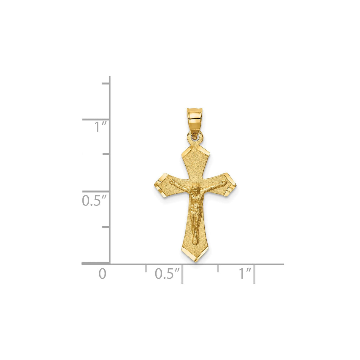 14k Yellow Gold Crucifix Cross Pendant with High Polish and Satin Finish Featuring Jesus