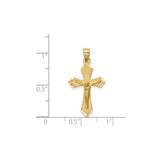 14k Yellow Gold Crucifix Cross Pendant with High Polish and Satin Finish Featuring Jesus