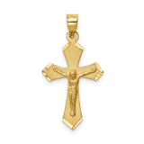 14k Yellow Gold Crucifix Cross Pendant with High Polish and Satin Finish Featuring Jesus