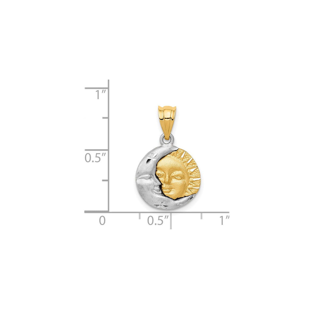 14k Two-Tone Gold Sun Moon Pendant with Stars, Celestial and Zodiac Theme