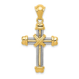 Latin Cross With Capped Ends Charm Pendant in Real 14k Multi-Tone Gold