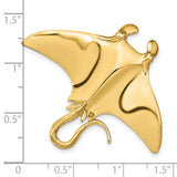 14k Yellow Gold Manta Ray Pendant, Polished Ocean Animal Charm, Nautical Marine Style