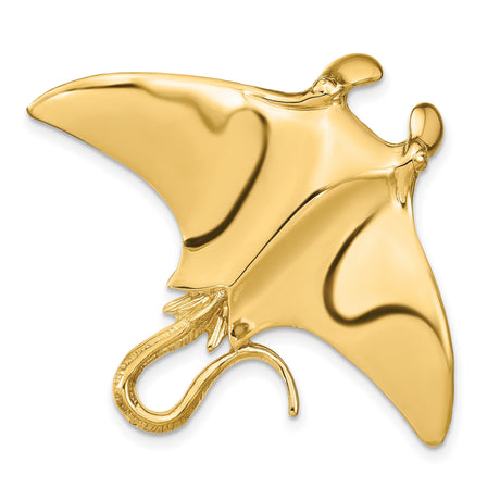 14k Yellow Gold Manta Ray Pendant, Polished Ocean Animal Charm, Nautical Marine Style