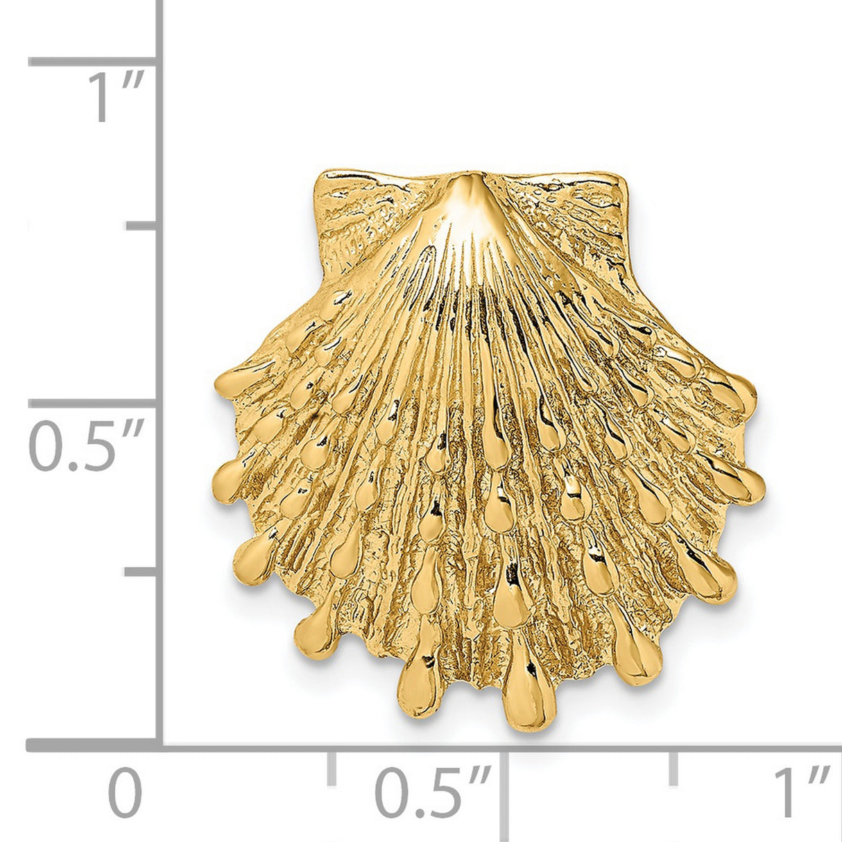 14k Yellow Gold Scallop Shell Pendant, Textured Camino Symbol Religious Charm for Women