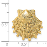 14k Yellow Gold Scallop Shell Pendant, Textured Camino Symbol Religious Charm for Women
