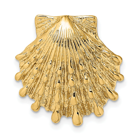 14k Yellow Gold Scallop Shell Pendant, Textured Camino Symbol Religious Charm for Women