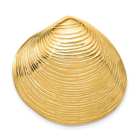 14k Yellow Gold Clam Shell Pendant with Ridged Detail, Nautical Coastal Jewelry for Women