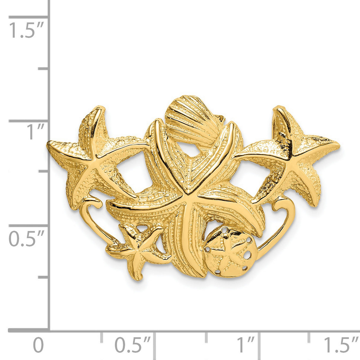 14k Yellow Gold Brooch with Starfish, Sand Dollar, and Seashell Ocean Motif