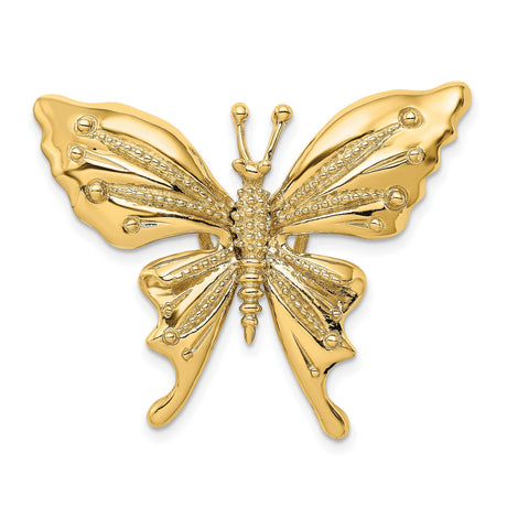14k Yellow Gold Butterfly Pendant with Textured Wings, Nature-Inspired Charm for Women