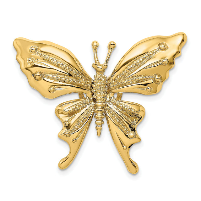 14k Yellow Gold Butterfly Pendant with Textured Wings, Nature-Inspired Charm for Women