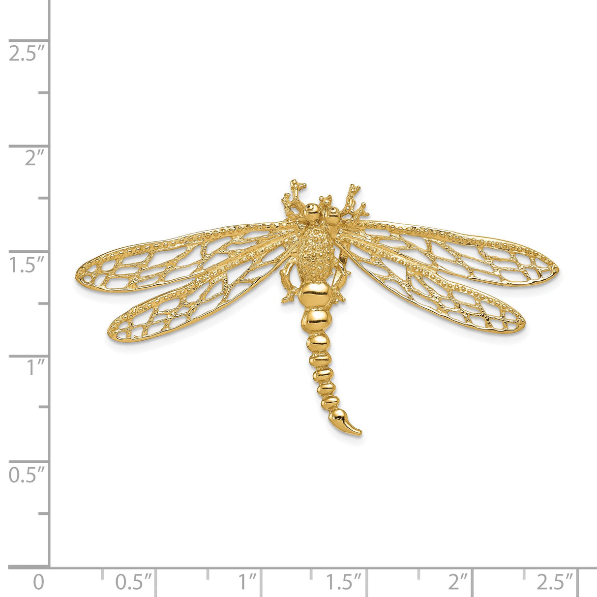 14k Yellow Gold Dragonfly Brooch with Openwork Wings and Textured Detailing