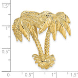 14k Yellow Gold Double Palm Tree Pendant, Tropical Island Vacation Theme Charm