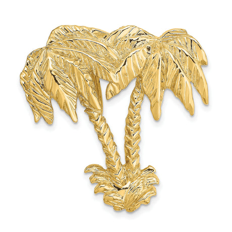 14k Yellow Gold Double Palm Tree Pendant, Tropical Island Vacation Theme Charm