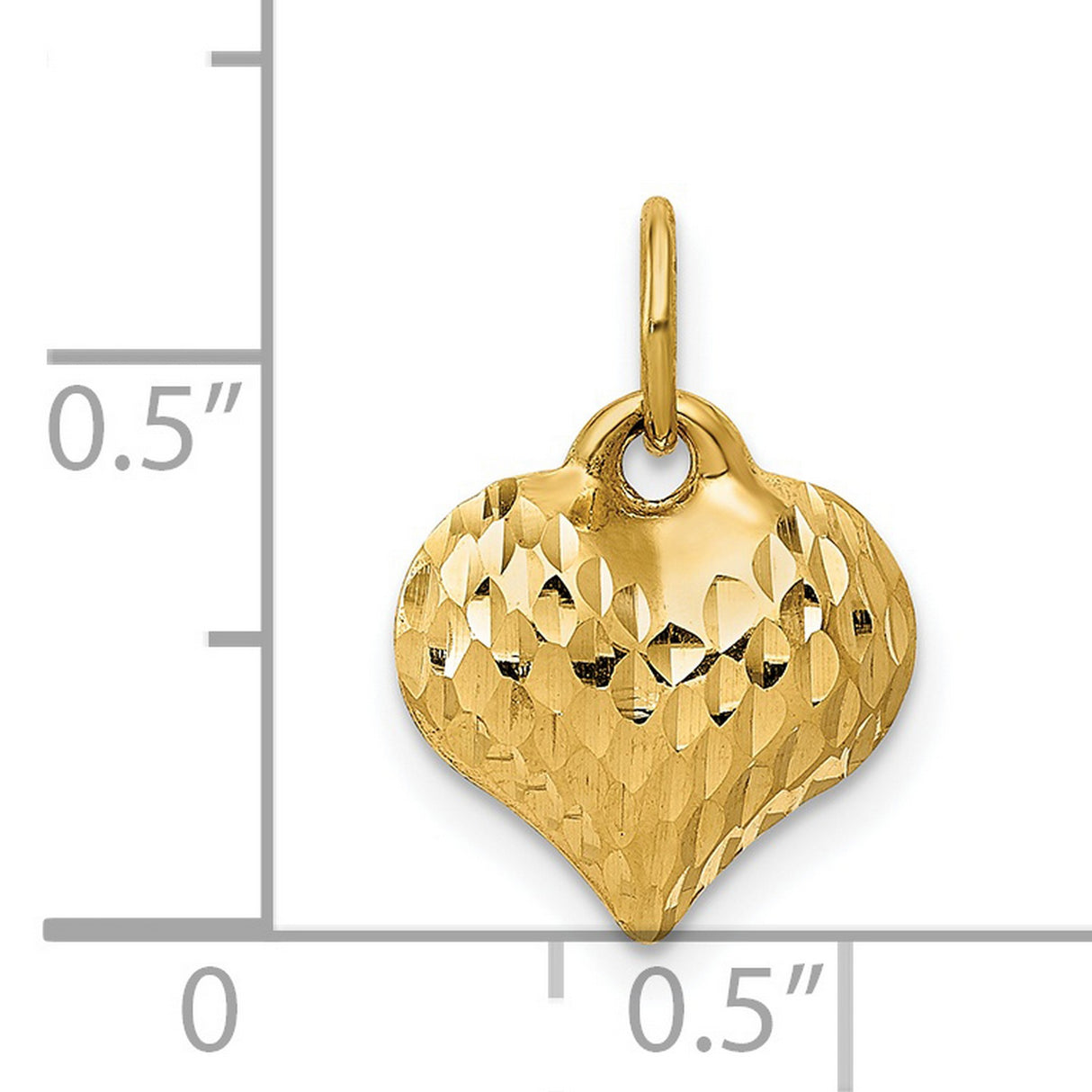 14k Yellow Gold Puffed Heart Pendant with Diamond Cut Textured Finish, Romantic Design for Women