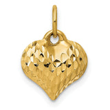 14k Yellow Gold Puffed Heart Pendant with Diamond Cut Textured Finish, Romantic Design for Women