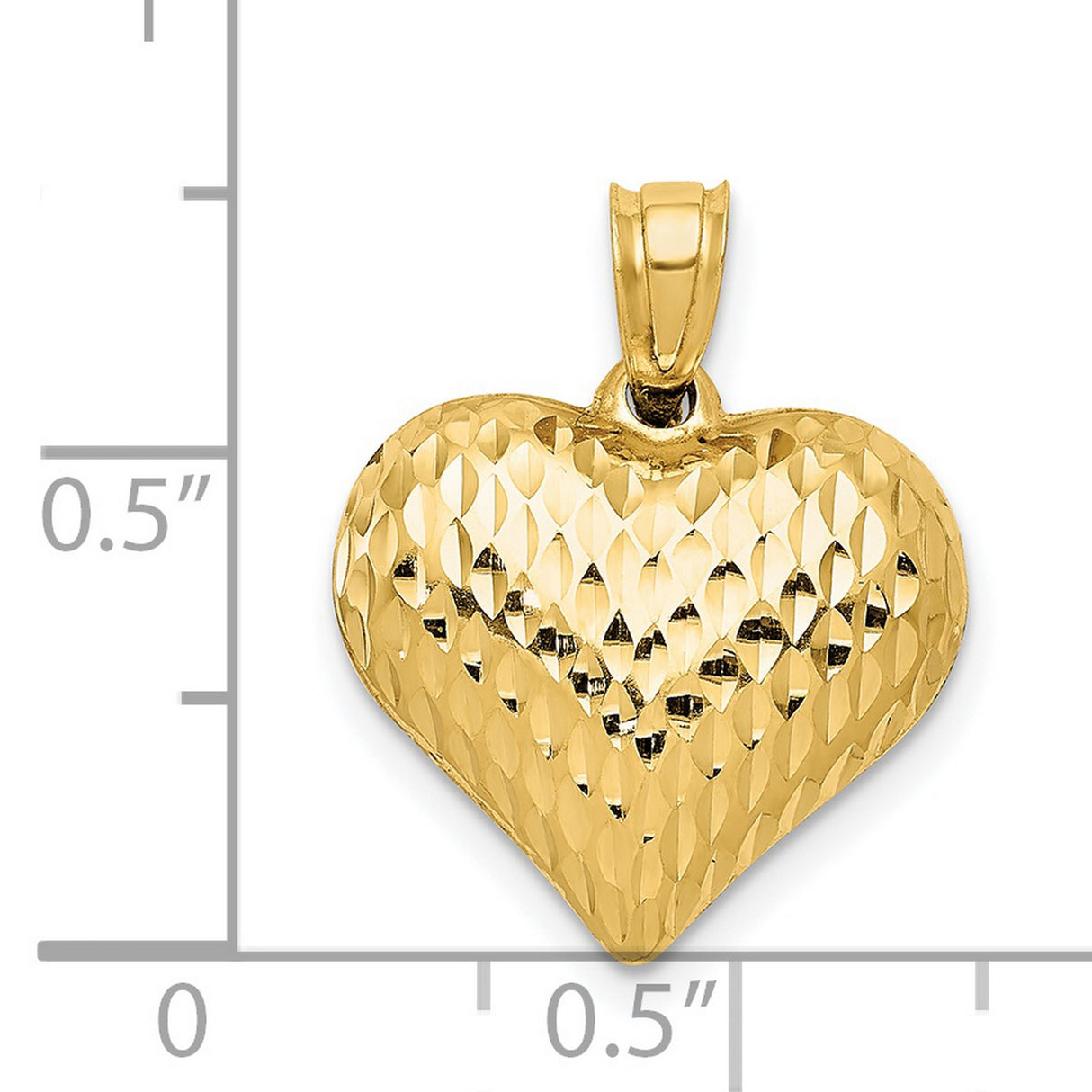 14k Yellow Gold Heart Pendant, Diamond Cut Textured Finish, Solid Puffed Charm Jewelry