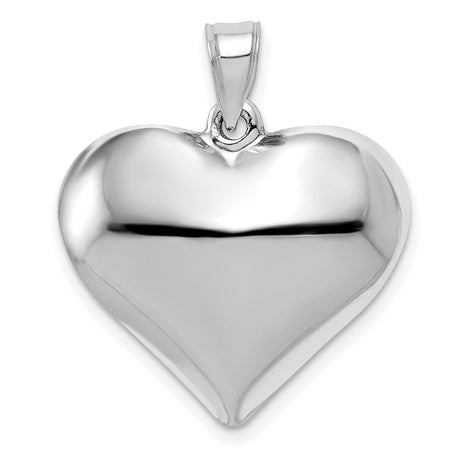 14k White Gold Heart Pendant, Smooth High Polish Design, Minimalist Style for Women
