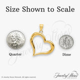 14k Yellow Gold Open Heart Pendant, Asymmetrical Polished Heart Charm for Women