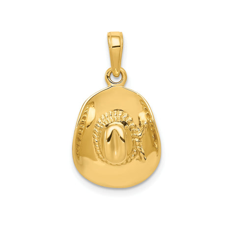14k Yellow Gold Cowboy Hat Pendant with Rope Design, 3D Western Charm