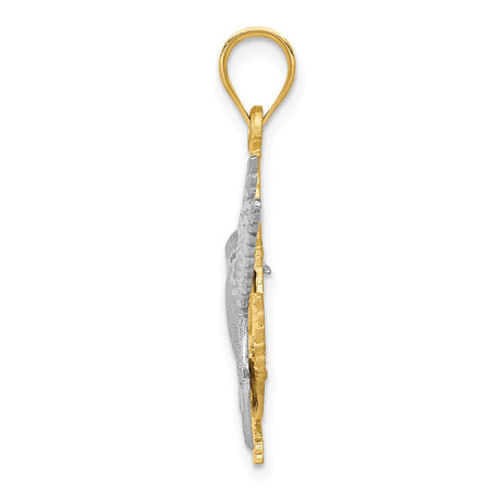 14k Two-Tone Gold Pendant with Hummingbird in Motion and Floral Accents