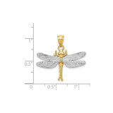 14k Two-Tone Gold Dragonfly Pendant with White Gold Wings and Polished Yellow Gold Body