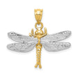 14k Two-Tone Gold Dragonfly Pendant with White Gold Wings and Polished Yellow Gold Body