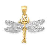 14k Two-Tone Gold Dragonfly Pendant with White Gold Wings and Polished Yellow Gold Body