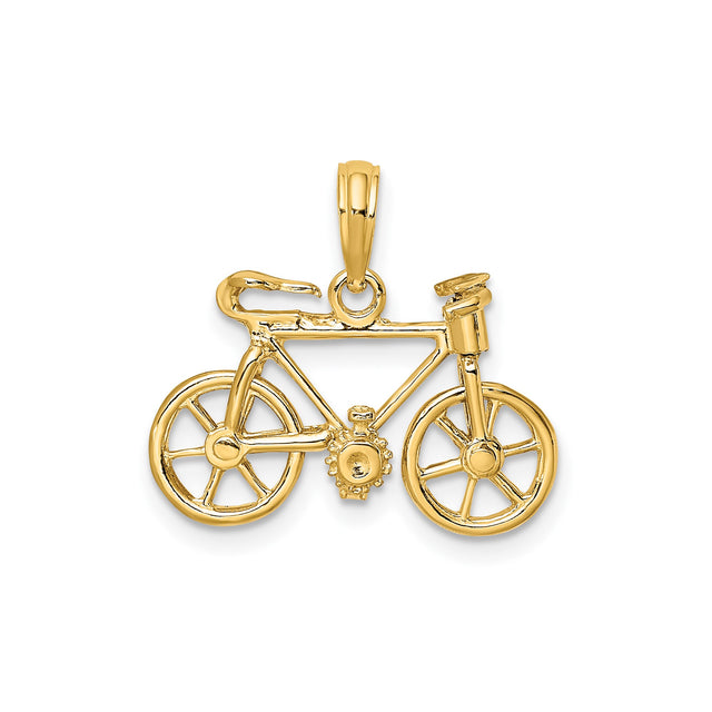 14k Yellow Gold Bicycle Pendant with Detailed Road Bike Design for Women or Unisex