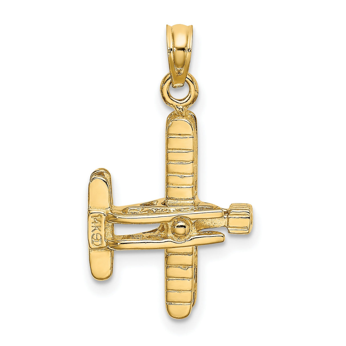 14k Yellow Gold Airplane Pendant, Vintage Biplane Charm, Travel and Aviation Theme Jewelry
