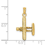 14k Yellow Gold Airplane Pendant, Vintage Biplane Charm, Travel and Aviation Theme Jewelry